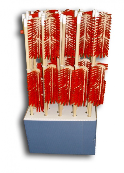 Display bass broom synthetic fibres with wooden handle